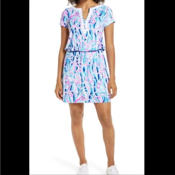 Lilly Pulitzer Rebel Skim Blue Short Sleeve Skort Romper - Picture 1 of 12